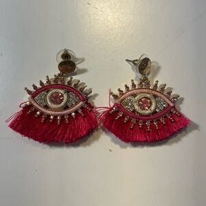 Pink Fringe Eye Statement Earrings